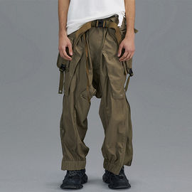 Army Green Hip Hop Mens Cargo Trousers With Multi Pocket And Elastic Waist